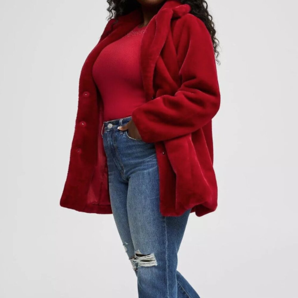 Torrid Red faux fur Pea Coat
